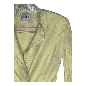 Vintage Cache France Zion Colab Shimmery Ruffle Accent Light Yellow Pantsuit 2